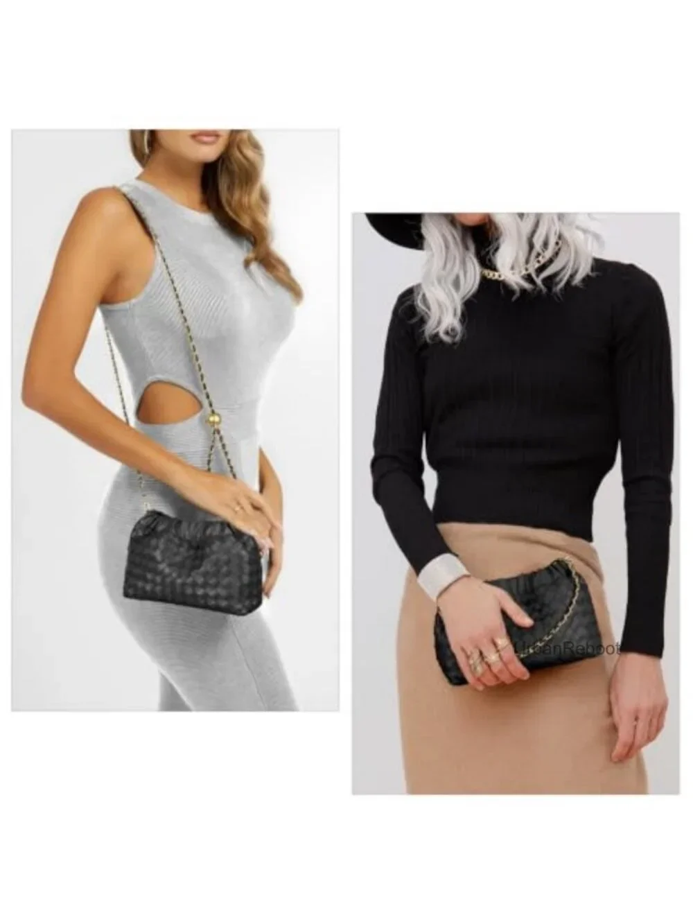 Woven Faux Leather Crossbody Bag Evening Clutch Hobo Purse